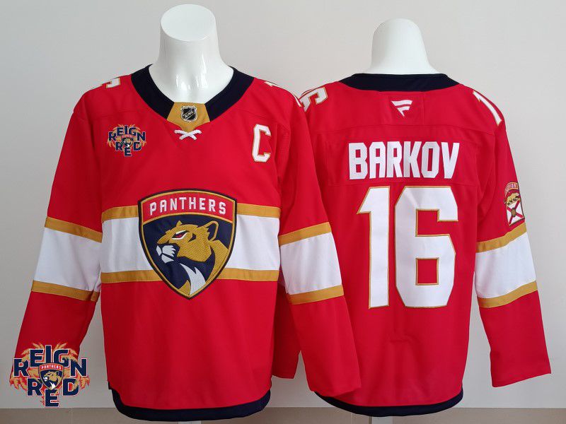 Men 2025 Florida Panthers #16 Barkov Red Fanatics Home Premium NHL Jersey style 4